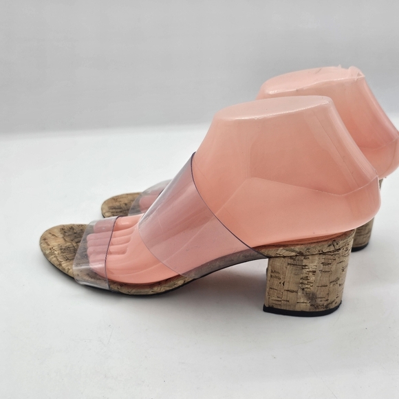 Schutz Victorie Clear Vinyl Cork Block Heel Sandal Women's 7.5 - Picture 3 of 11